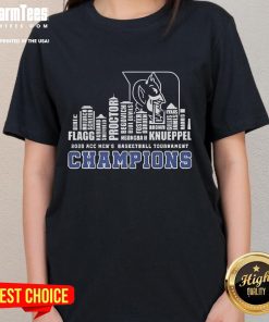 Good Duke 2025 ACC Men's Basketball Tournament Champions Skyline Ladies Tee showcasing team pride and stylish design.