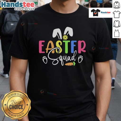 Family wearing matching Easter Day T-shirts for bunny egg hunt, showcasing unity and fun in festive celebration.