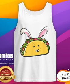 Cute Easter taco with bunny ears on a colorful tank top for taco lovers celebrating Easter.