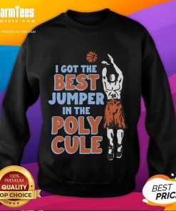 Person wearing the 'Good I Got The Best Jumper In The Polycule' sweatshirt, showcasing cozy style and polyamory pride.