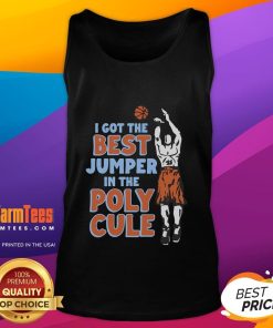 Alt Text: Person wearing the Good I Got The Best Jumper In The Polycule tank top, showcasing a colorful and playful design.