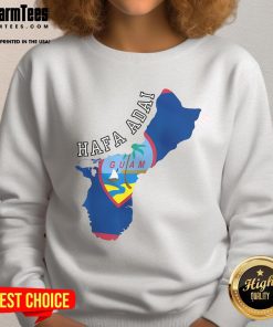 Good Island of Guam map with flag design on a stylish sweatshirt, perfect for Guam enthusiasts and travelers.