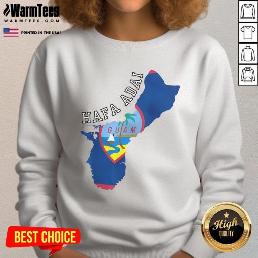 Good Island of Guam map with flag design on a stylish sweatshirt, perfect for Guam enthusiasts and travelers.