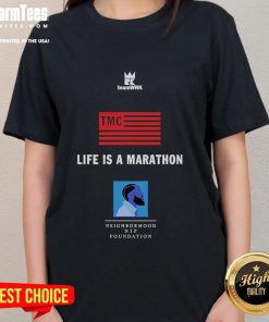 Good Life Is A Marathon Neighborhood Nip Foundation Ladies Tee in vibrant colors, perfect for casual wear and community events.