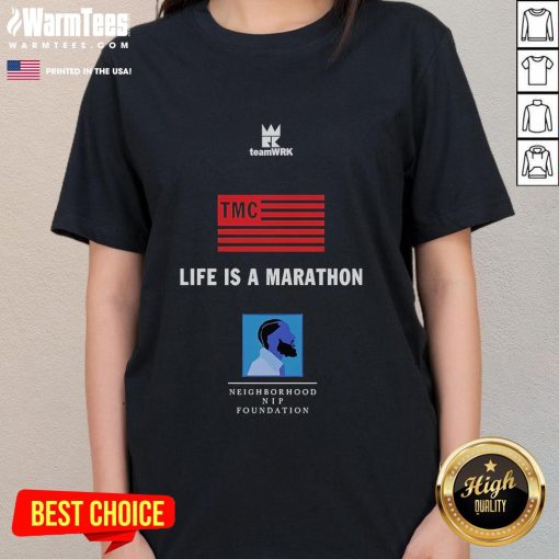 Good Life Is A Marathon Neighborhood Nip Foundation Ladies Tee in vibrant colors, perfect for casual wear and community events.