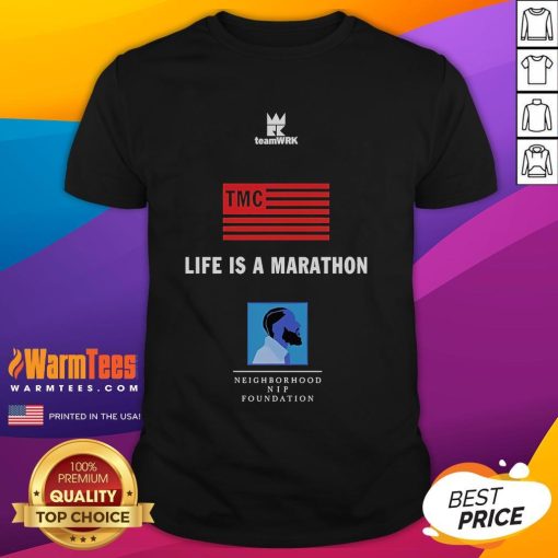 Alt Text: Good Life Is A Marathon Neighborhood Nip Foundation T-Shirt featuring motivational design and vibrant colors.