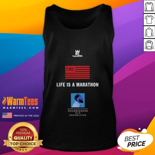 Good Life is a Marathon Neighborhood Nip Foundation tank top featuring a vibrant design for fitness enthusiasts.