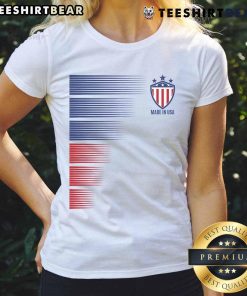Alt Text: Good Made in USA Soccer Team Flag Ladies Tee featuring vibrant colors and patriotic design for soccer fans.