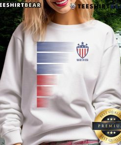 Good Made in USA soccer team flag sweatshirt featuring vibrant colors and patriotic design for sports enthusiasts.