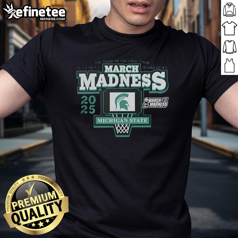 Good NCAA 2025 Men's March Madness Basketball The Road To The Final Four Michigan State Spartans T-Shirt Men's March Madness 2025 Michigan State Spartans T-Shirt celebrating the road to the Final Four in NCAA basketball.