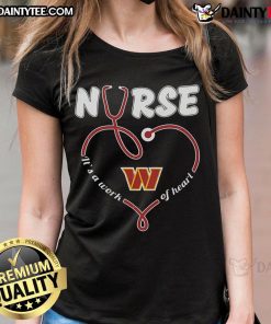 Good Nurse It's a Work of Heart Washington Commanders ladies tee featuring team colors and heart design.