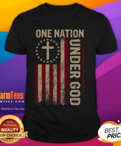 Good One Nation Under God Flag 4th of July Patriotic Christian T-Shirt featuring bold red, white, and blue design.