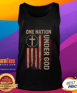 Good One Nation Under God flag design on a patriotic Christian tank top for 4th of July celebrations.