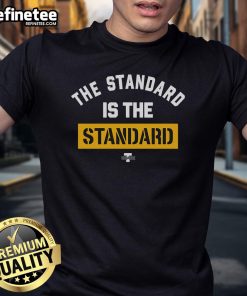 Alt Text: Good Pat Freiermuth wearing 'The Standard Is The Standard' T-shirt, showcasing his style and team spirit.