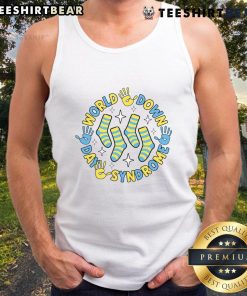 Good Rock Your Socks World tank top for Down Syndrome Awareness Day featuring vibrant colors and a positive message.