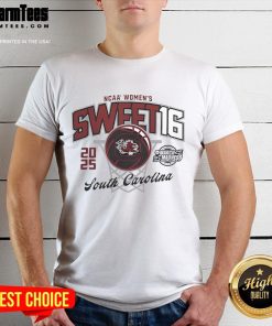 South Carolina Gamecocks 2025 March Madness Sweet 16 Women's Basketball T-Shirt featuring team colors and logo.
