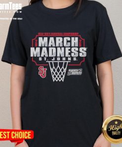 Alt Text: Good St. John's Red Storm March Madness 2025 men's basketball championship ladies tee featuring team logo and vibrant design.