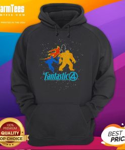 Alt Text: Good The Fantastic Four First Steps Team and Logo Hoodie featuring vibrant colors and iconic superhero designs.