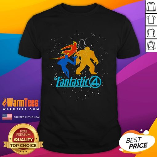 Good The Fantastic Four First Steps Team and Logo T-Shirt featuring vibrant designs of the superhero team and logo.