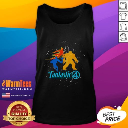 Good The Fantastic Four First Steps team logo tank top featuring vibrant colors and iconic superhero design.