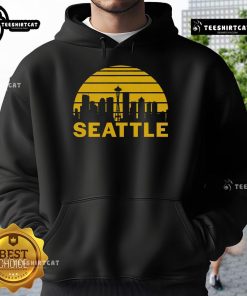 Good Vintage Seattle Washington cityscape hoodie featuring iconic skyline and retro design for stylish urban wear.
