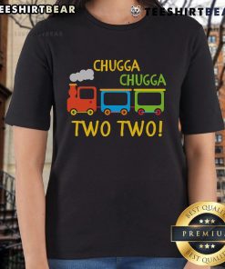 Happy Chugga Chugga Two Two Birthday Train Ladies Tee featuring colorful train graphics and festive birthday design.