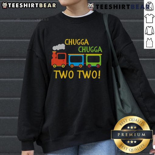 Happy Chugga Chugga Two Two Birthday Train Sweatshirt featuring a colorful train design for festive celebrations.