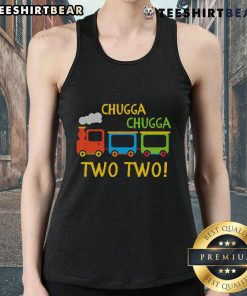 Happy Chugga Chugga Two Two Birthday Train tank top featuring colorful train graphics for kids' birthday celebrations.