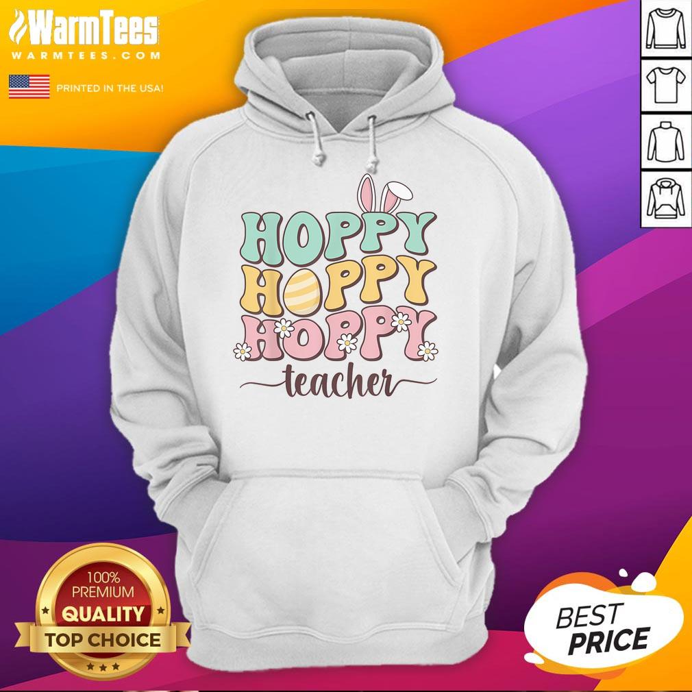 Happy Easter Teacher Bunny Easter Egg Retro Teacher Hoodie Alt Text: Happy Easter Teacher Bunny design on a retro hoodie featuring colorful Easter eggs for festive classroom style.