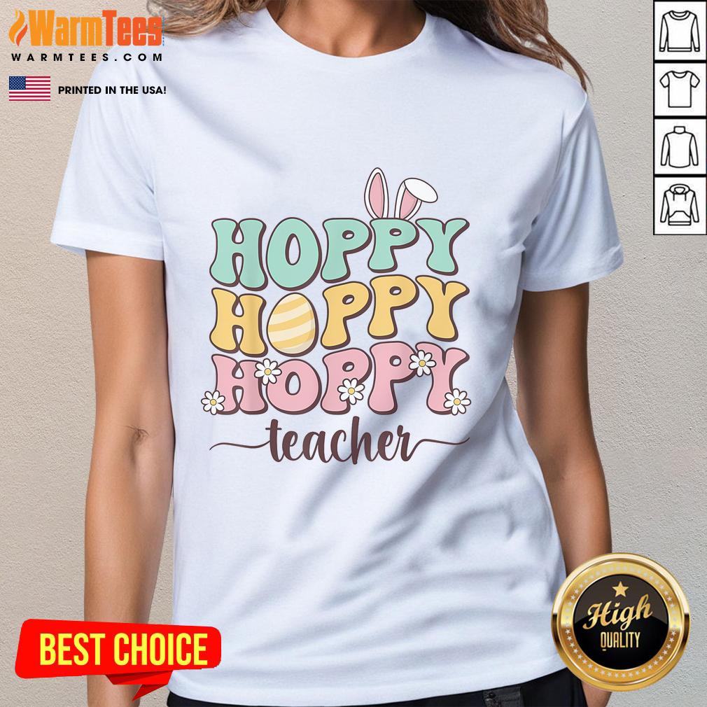 Happy Easter Teacher Bunny Easter Egg Retro Teacher Ladies Tee Happy Easter Teacher Bunny with colorful Easter eggs on a retro tee design for ladies celebrating the holiday.
