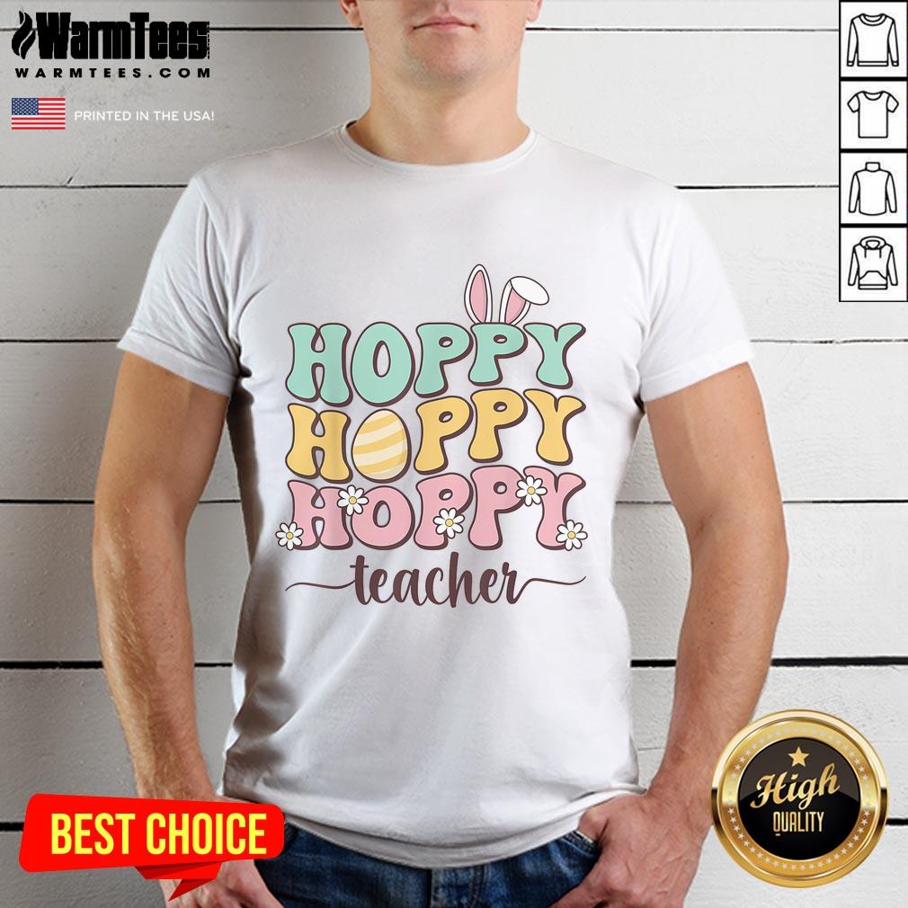 Happy Easter Teacher Bunny Easter Egg Retro Teacher T Shirt Happy Easter Teacher Bunny T-Shirt featuring a retro design with colorful Easter eggs, perfect for festive classroom celebrations.