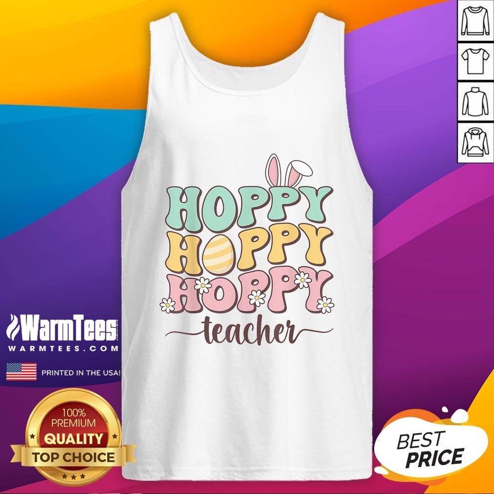 Happy Easter Teacher Bunny Easter Egg Retro Teacher Tank Top Happy Easter Teacher Bunny with colorful Easter eggs on a retro tank top design, perfect for festive classroom celebrations.