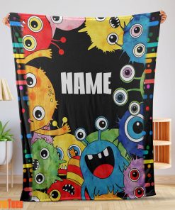 Happy Monster Coloring Blanket Fleece Customized Blanket
