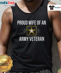 Happy proud wife of an army veteran wearing a tank top, showcasing love and support for her veteran husband.