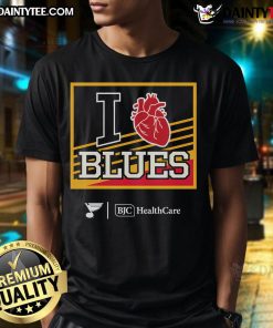 2025 BJC Healthcare I Heart Blues T-Shirt featuring a stylish design, perfect for fans and supporters of blues music.