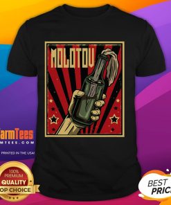 Hot Anarchy Molotov Cocktail Revolution & Rage T-Shirt featuring a bold graphic of a Molotov cocktail in vibrant colors.