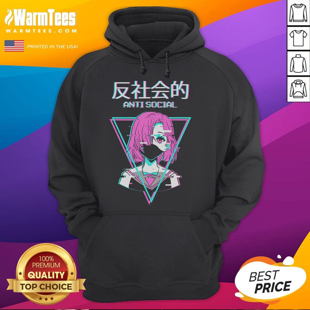 Hot Antisocial Vaporwave Anime Girl Japanese Hoodie Alt Text: Hot antisocial vaporwave anime girl wearing a Japanese hoodie, showcasing vibrant colors and trendy streetwear style.