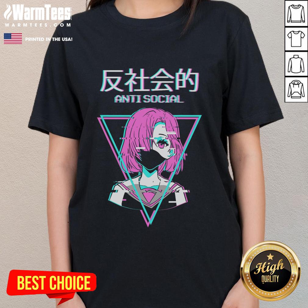 Hot Antisocial Vaporwave Anime Girl Japanese Ladies Tee Hot antisocial vaporwave anime girl graphic on Japanese ladies tee, featuring vibrant colors and trendy aesthetics.