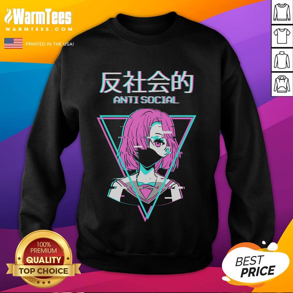 Hot Antisocial Vaporwave Anime Girl Japanese Sweatshirt Hot antisocial vaporwave anime girl in a stylish Japanese sweatshirt, showcasing vibrant colors and trendy streetwear.