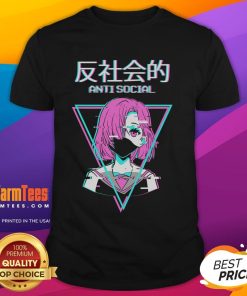 Hot antisocial vaporwave anime girl graphic on a Japanese T-shirt, perfect for trendy fashion enthusiasts and anime lovers.
