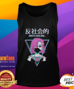 Alt Text: Hot antisocial vaporwave anime girl wearing a Japanese tank top, showcasing vibrant colors and a unique aesthetic.