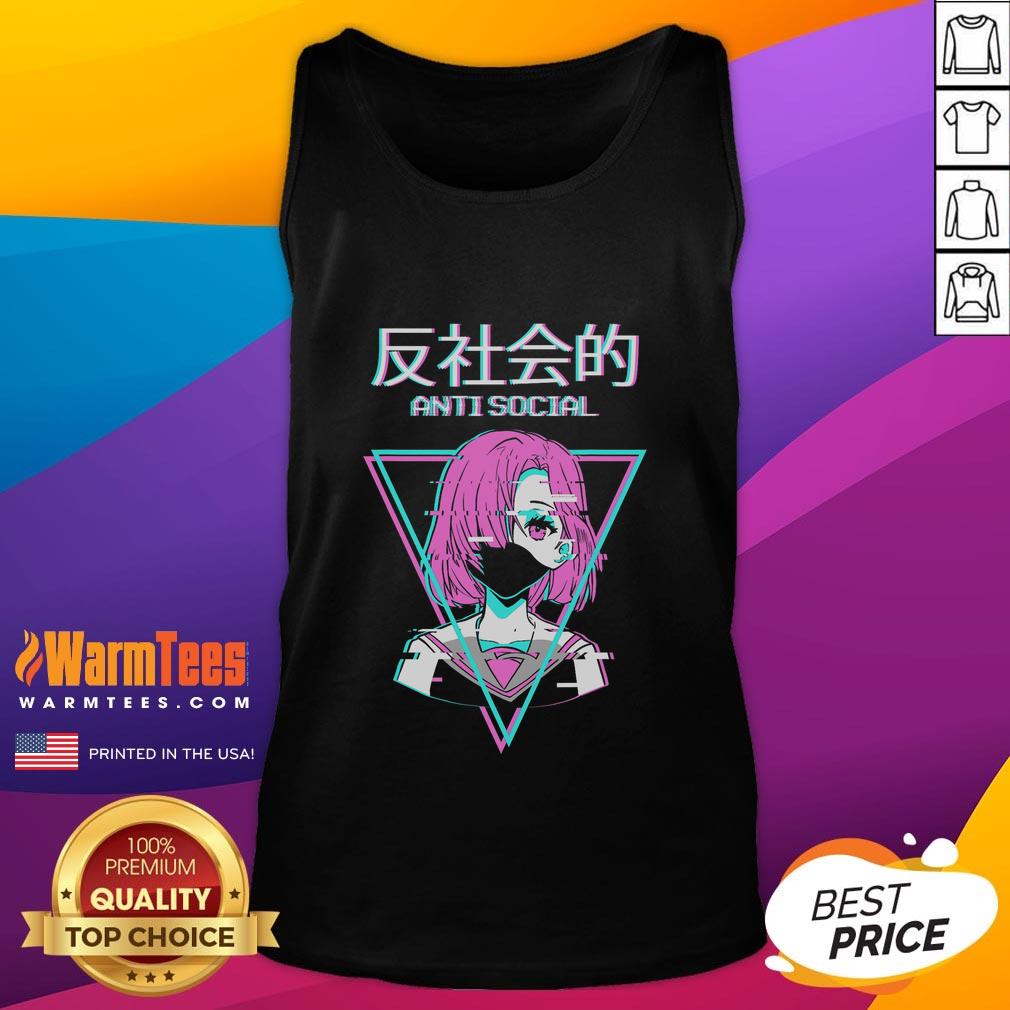 Hot Antisocial Vaporwave Anime Girl Japanese Tank Top Alt Text: Hot antisocial vaporwave anime girl wearing a Japanese tank top, showcasing vibrant colors and a unique aesthetic.