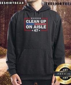 Alt Text: Stylish Hot Clean Up On Aisle 47 hoodie displayed on a mannequin, featuring vibrant colors and trendy design.