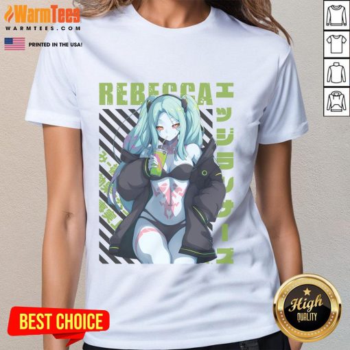 Hot Cyberpunk Edgerunners Rebecca ladies tee featuring vibrant artwork and stylish design for fans of the series.