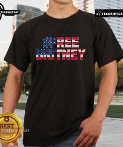 Hot Free Britney hashtag t-shirt featuring the USA flag, promoting the movement with stylish flair.