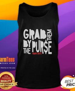 Protestor wearing 'Hot Grab Them By The Purse' tank top at a capitalism boycott rally, showcasing activism against oligarchy.