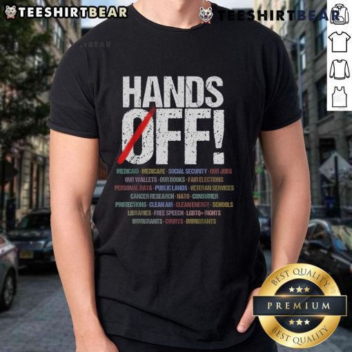 Hot Hands Off Protest T-Shirt featuring bold graphics advocating for social justice and empowerment in vibrant colors.