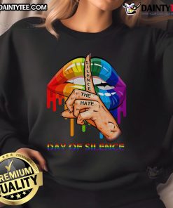 Alt Text: Stylish Hot LGBT Silence the Hate Day of Silence sweatshirt promoting inclusivity and support for the LGBTQ+ community.