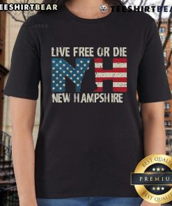 Alt Text: Hot New Hampshire Patriotic Live Free or Die Ladies Tee, stylish and vibrant design for proud New Hampshire residents.