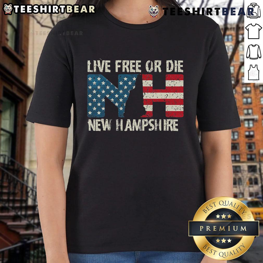 Hot New Hampshire Patriotic Live Free Or Die Ladies Tee Alt Text: Hot New Hampshire Patriotic Live Free or Die Ladies Tee, stylish and vibrant design for proud New Hampshire residents.